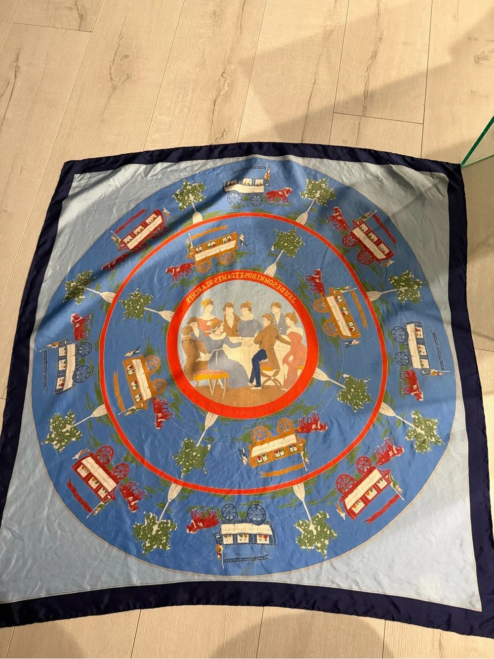 Hermes Blue Red Multi-Color Scenic Carriage Silk Scarf